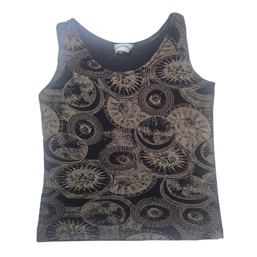 VTG 90s Whimsigoth Celestial Tank Top M Frazier Lawrence Gold Sun Moon Witchy